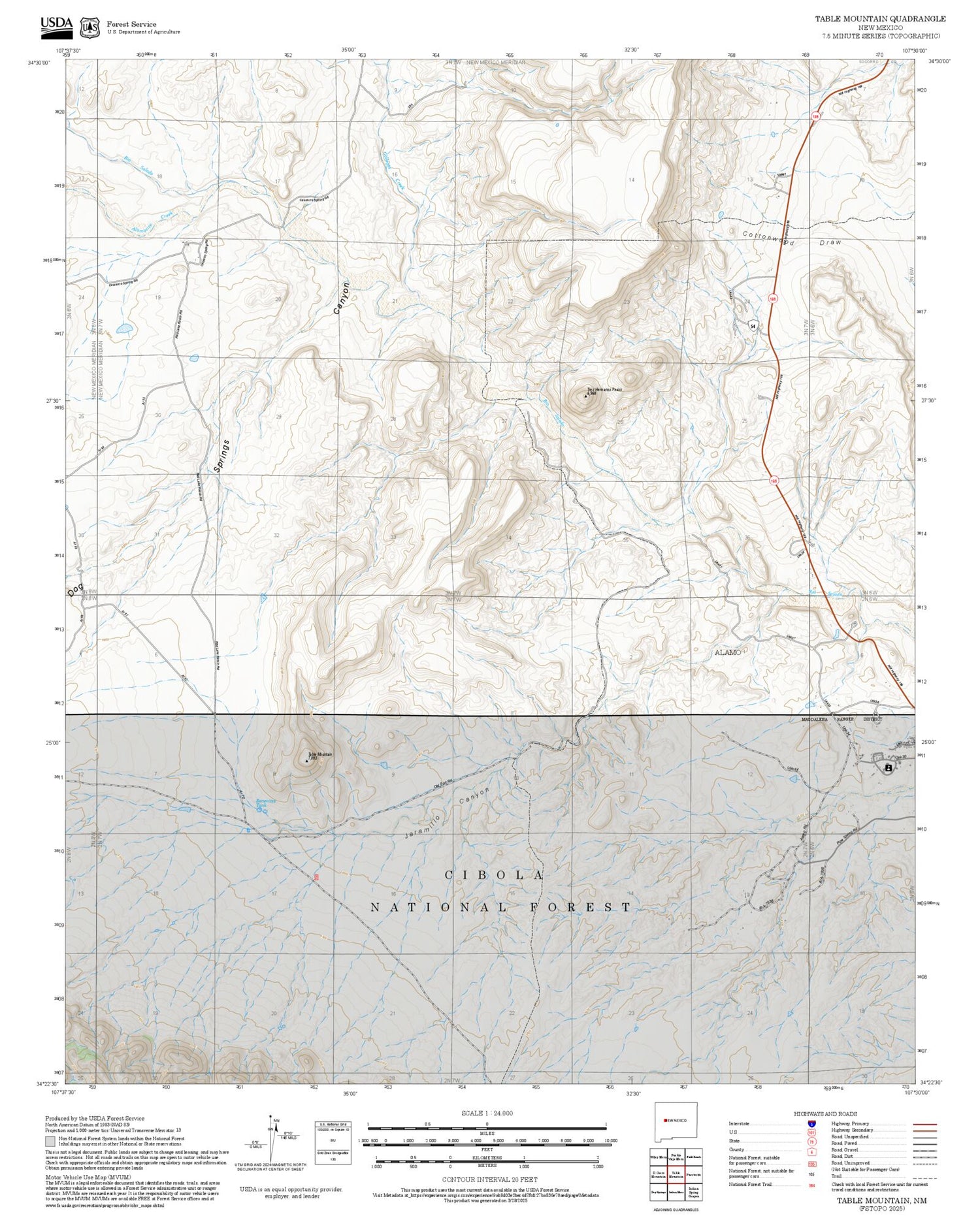 2025 Forest Service Topo Map of Table Mountain New Mexico