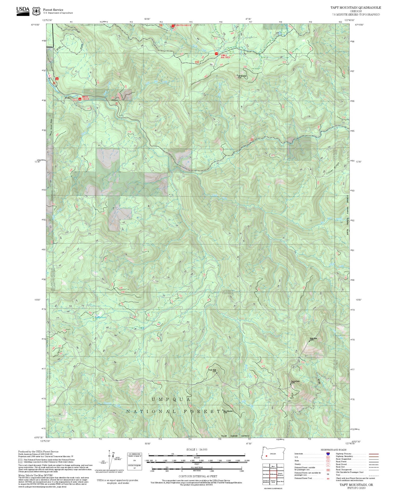 2025 Forest Service Topo Map of Taft Mountain Oregon