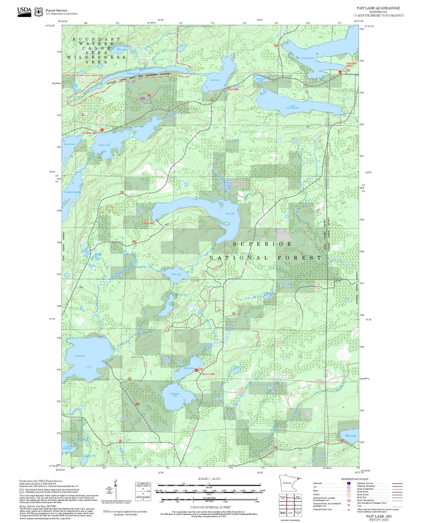 2025 Forest Service Topo Map of Tait Lake Minnesota