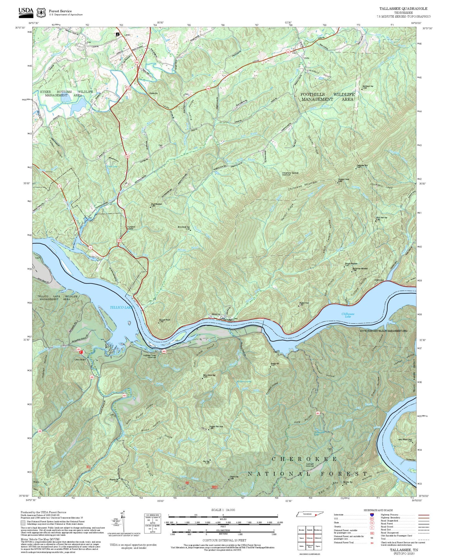 2025 Forest Service Topo Map of Tallassee Tennessee