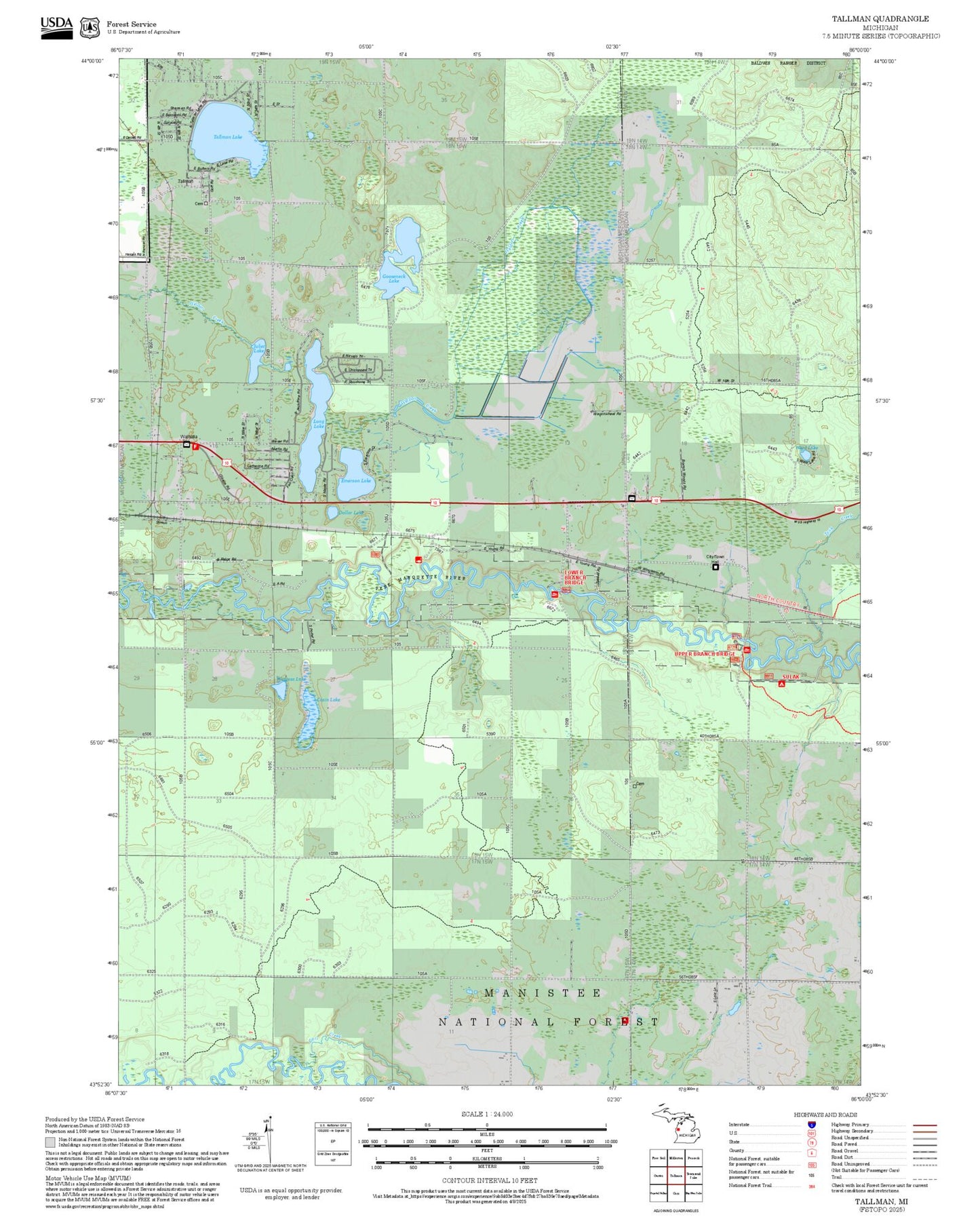 2025 Forest Service Topo Map of Tallman Michigan