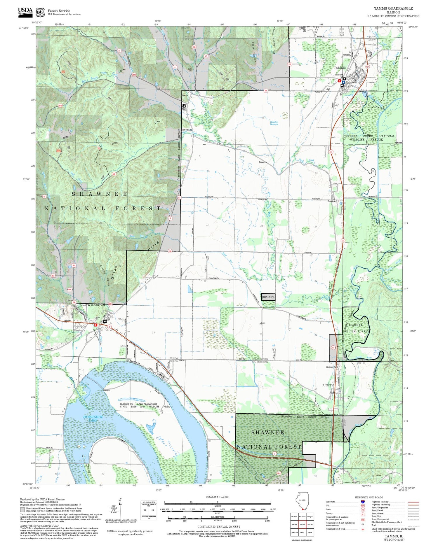 2025 Forest Service Topo Map of Tamms Illinois