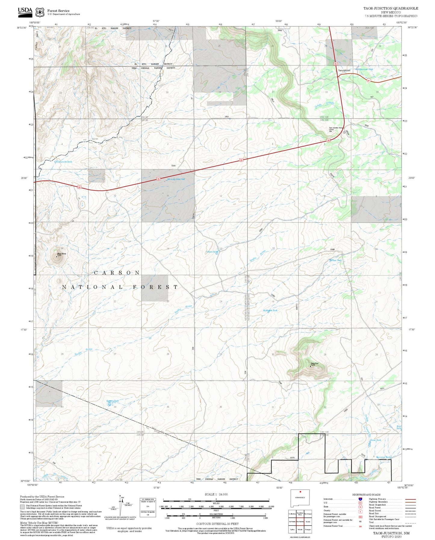 2025 Forest Service Topo Map of Taos Junction New Mexico