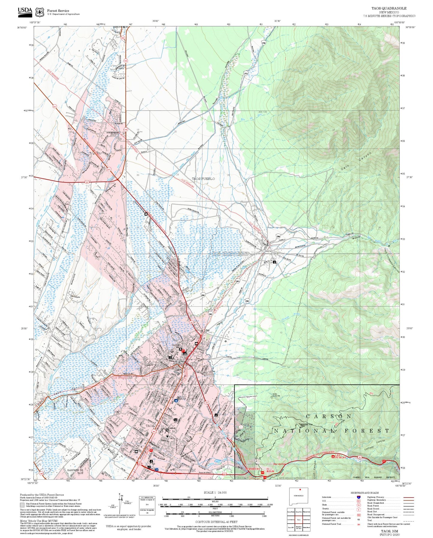 2025 Forest Service Topo Map of Taos New Mexico
