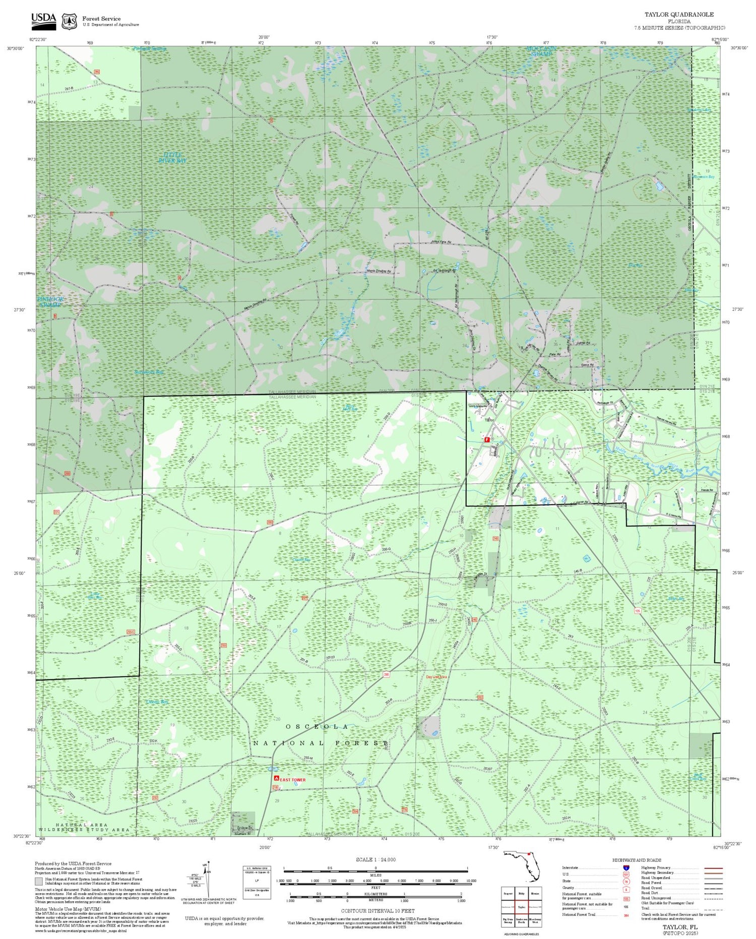 2025 Forest Service Topo Map of Taylor Florida