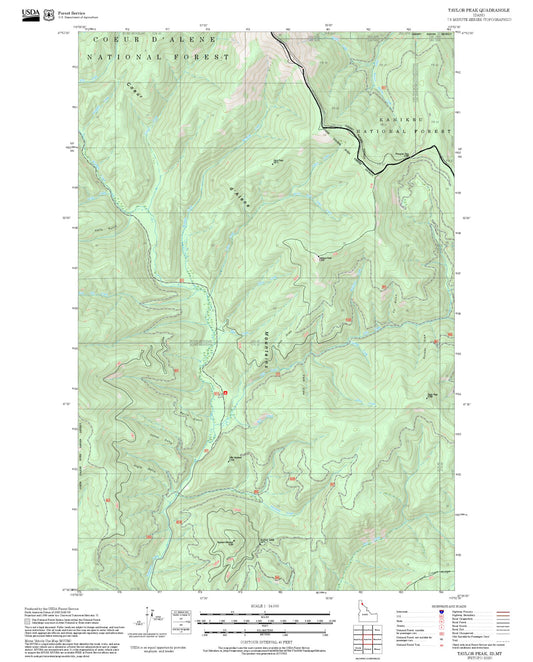 2025 Forest Service Topo Map of Taylor Peak Idaho
