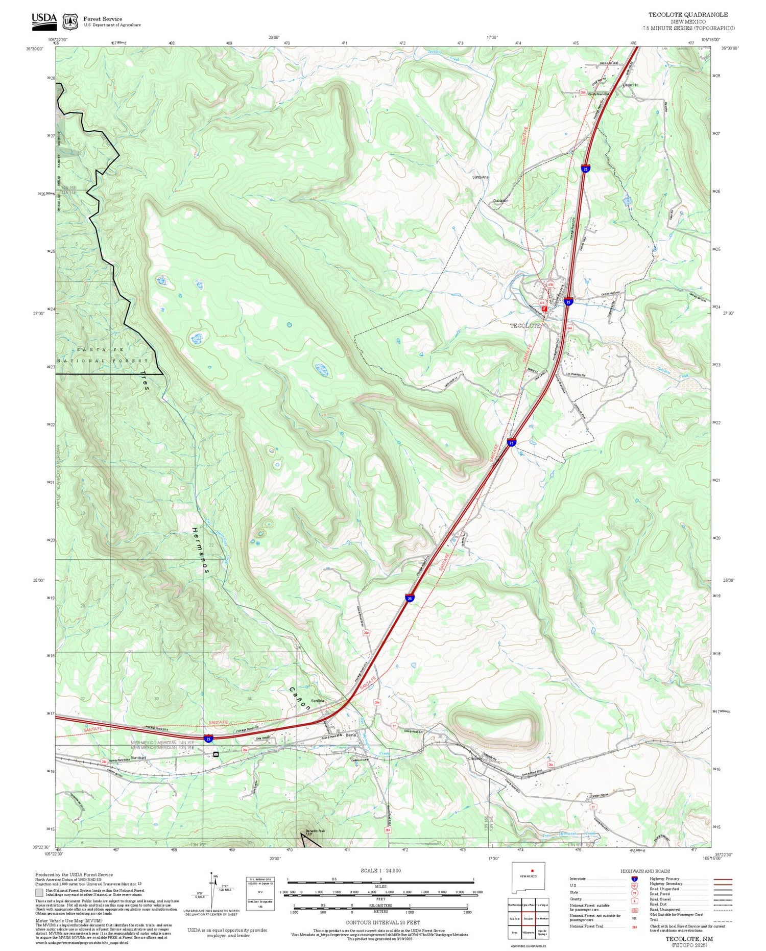 2025 Forest Service Topo Map of Tecolote New Mexico