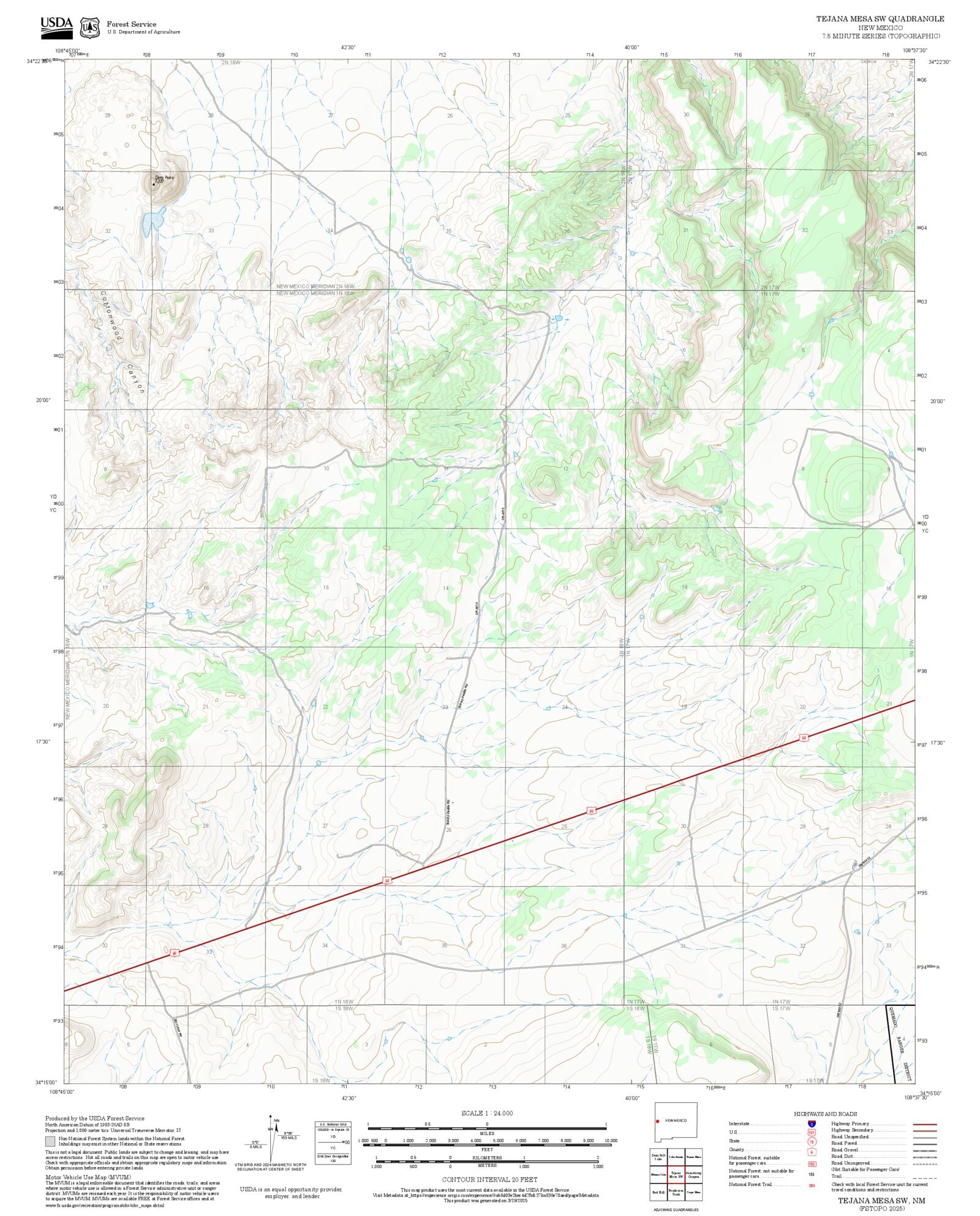 2025 Forest Service Topo Map of Tejana Mesa SW New Mexico – MyTopo Map ...