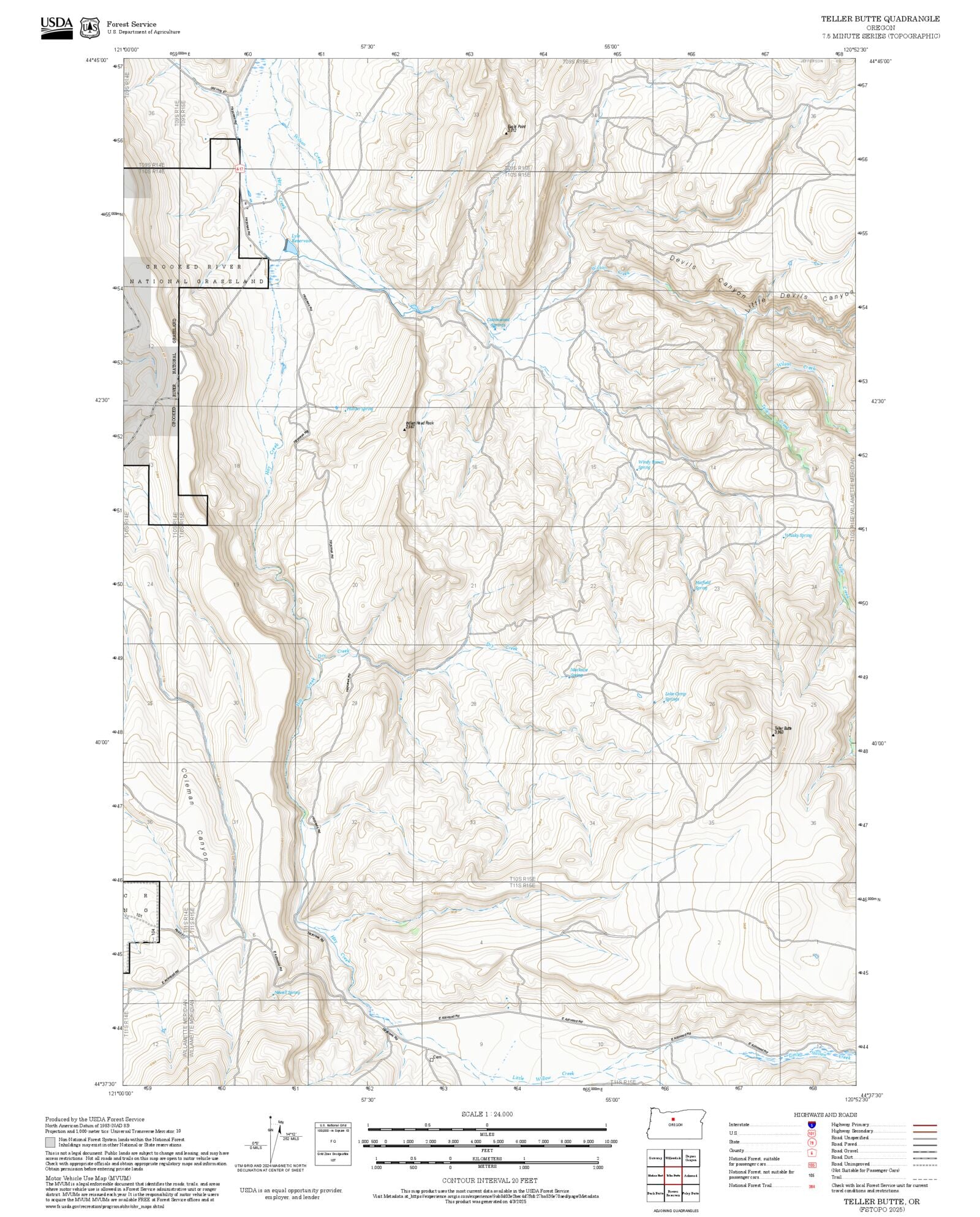 2025 Forest Service Topo Map of Teller Butte Oregon – MyTopo Map Store