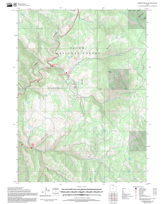 2025 Forest Service Topo Map of Temple Peak Utah