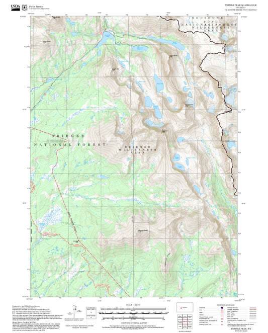 2025 Forest Service Topo Map of Temple Peak Wyoming