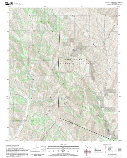 2025 Forest Service Topo Map of Tepusquet Canyon California