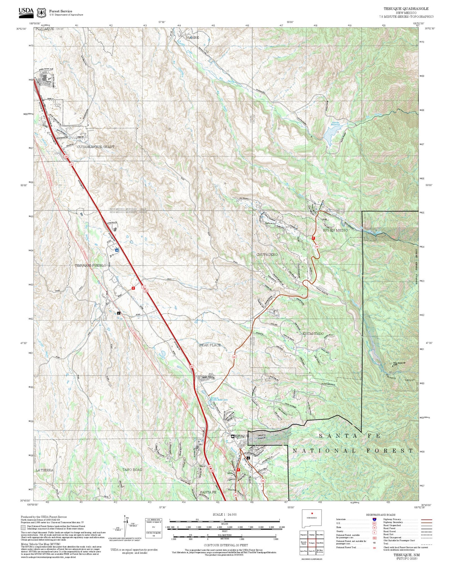 2025 Forest Service Topo Map of Tesuque New Mexico