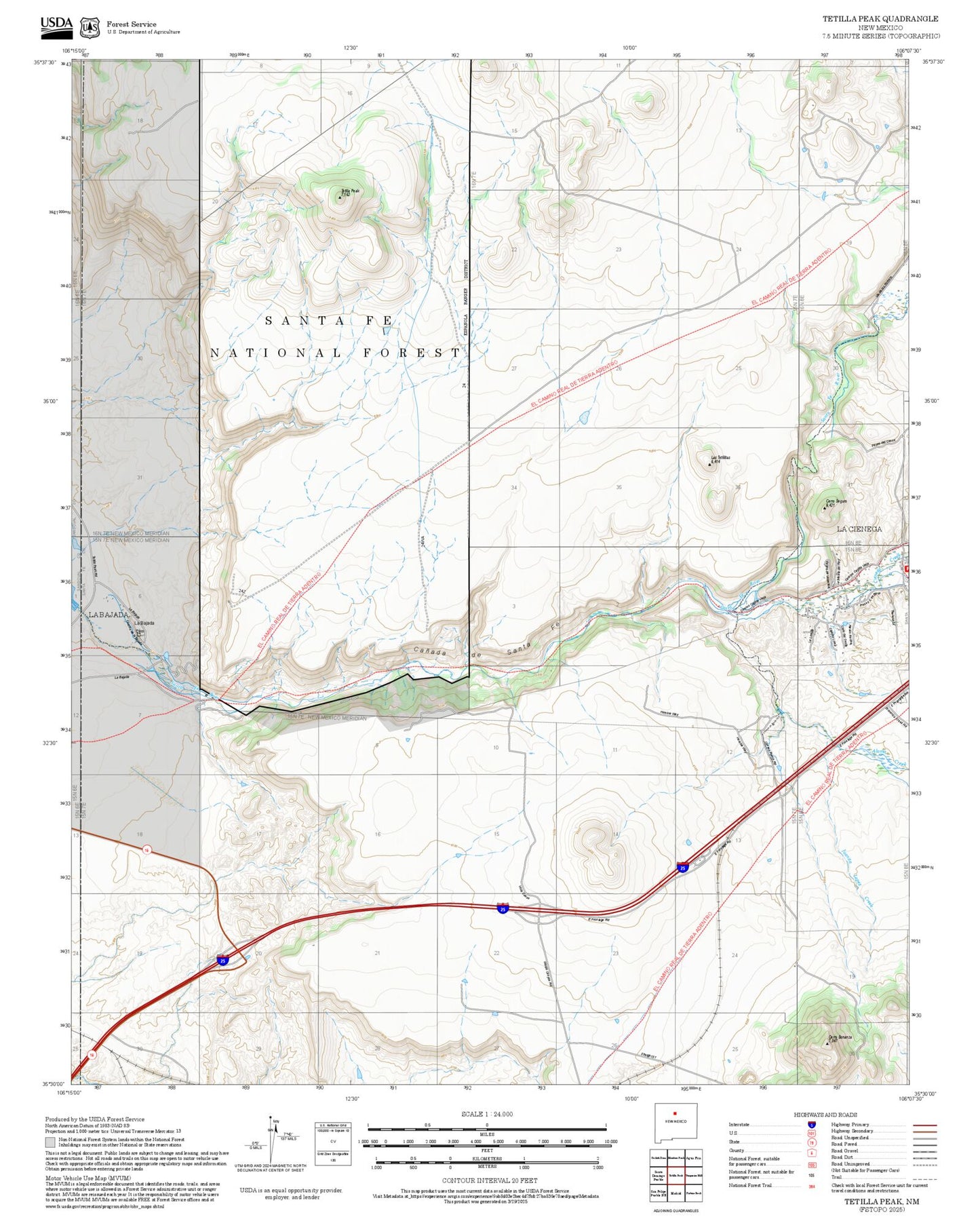 2025 Forest Service Topo Map of Tetilla Peak New Mexico