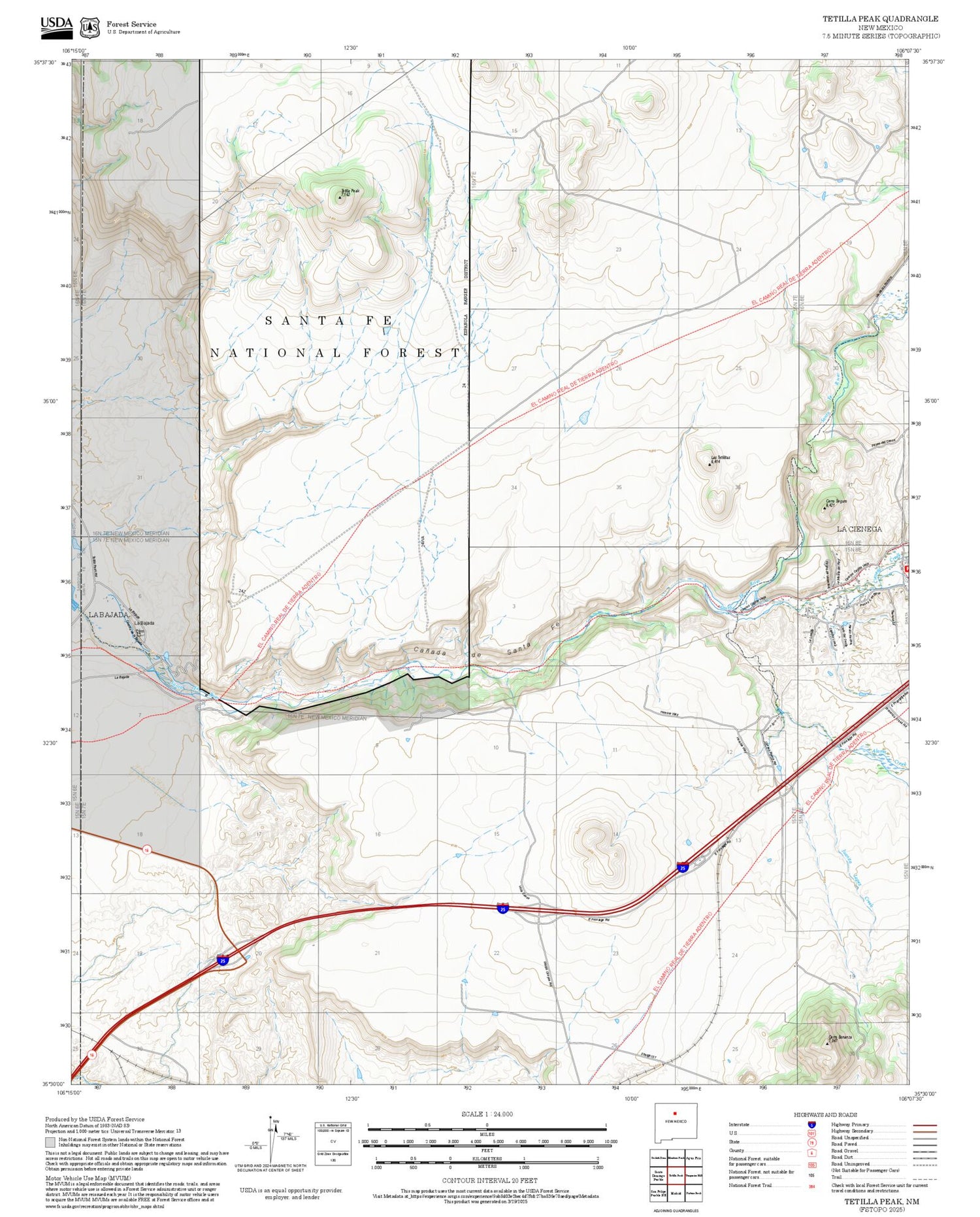 2025 Forest Service Topo Map of Tetilla Peak New Mexico