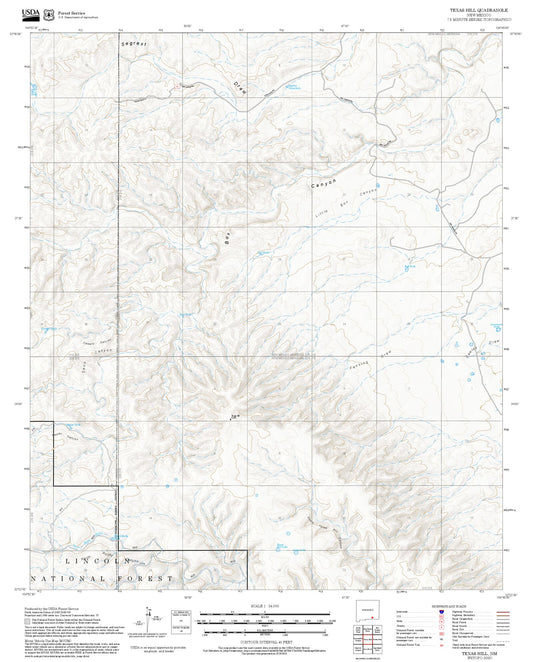 2025 Forest Service Topo Map of Texas Hill New Mexico