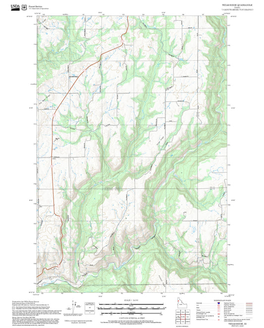 2025 Forest Service Topo Map of Texas Ridge Idaho
