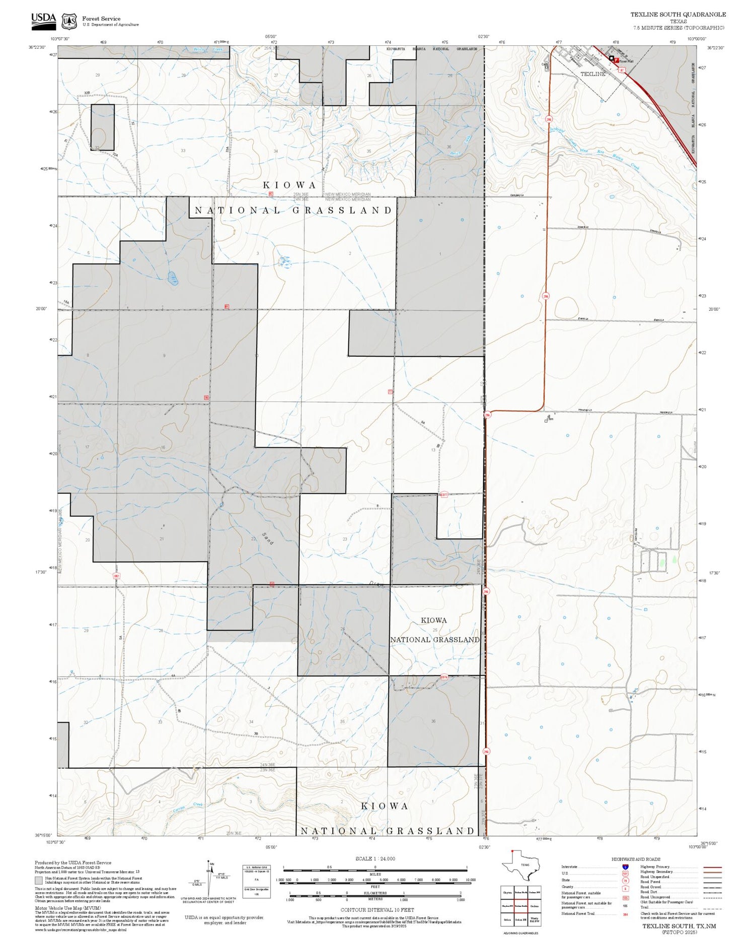 2025 Forest Service Topo Map of Texline South Texas