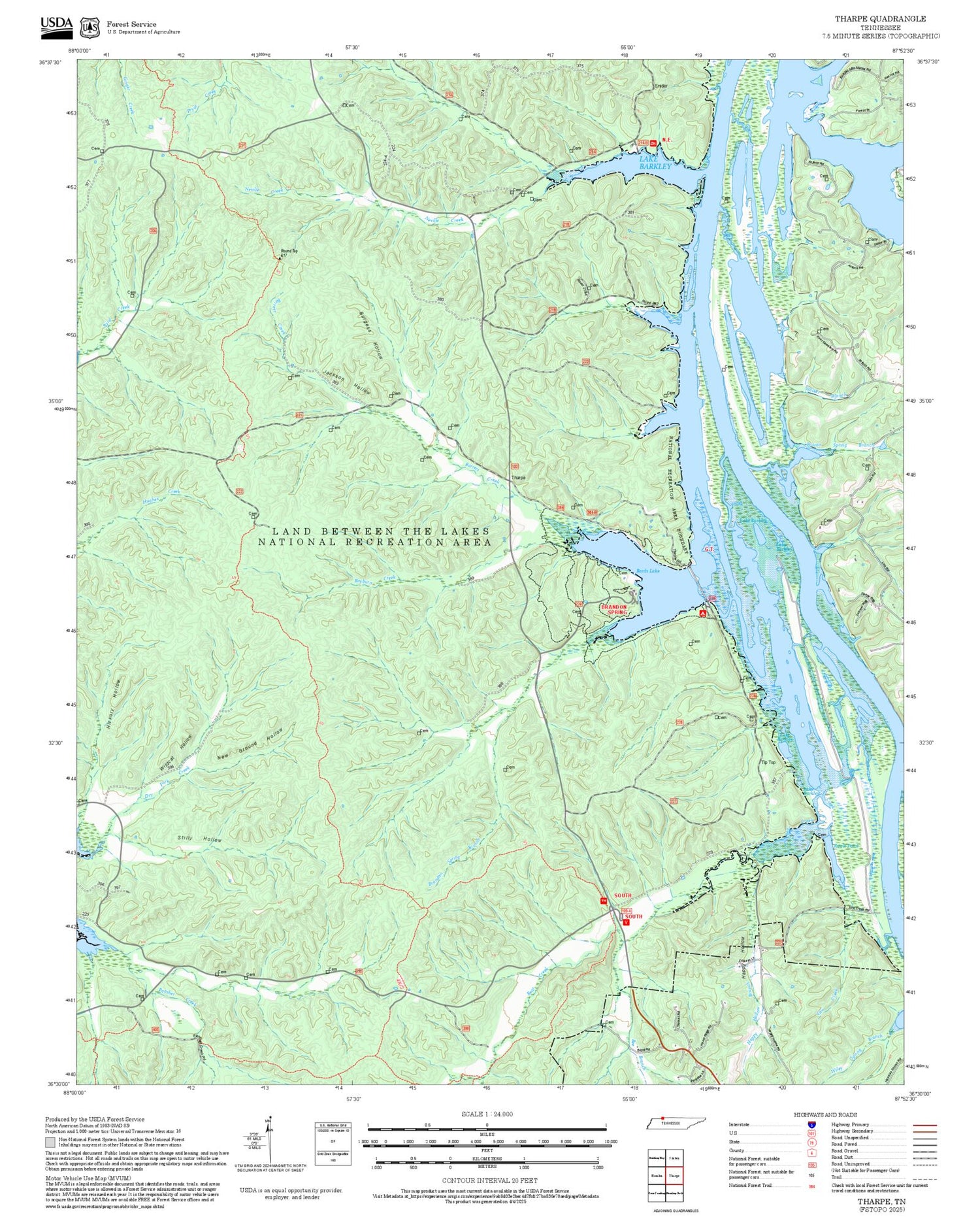 2025 Forest Service Topo Map of Tharpe Tennessee