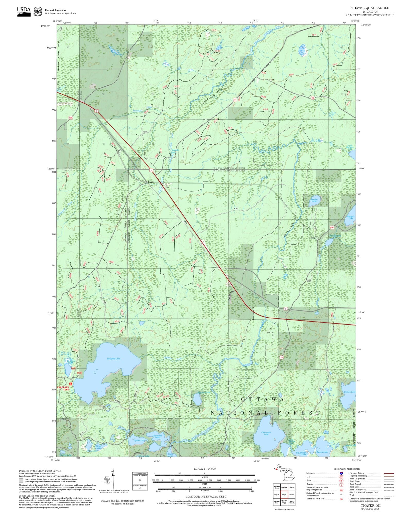 2025 Forest Service Topo Map of Thayer Michigan – MyTopo Map Store
