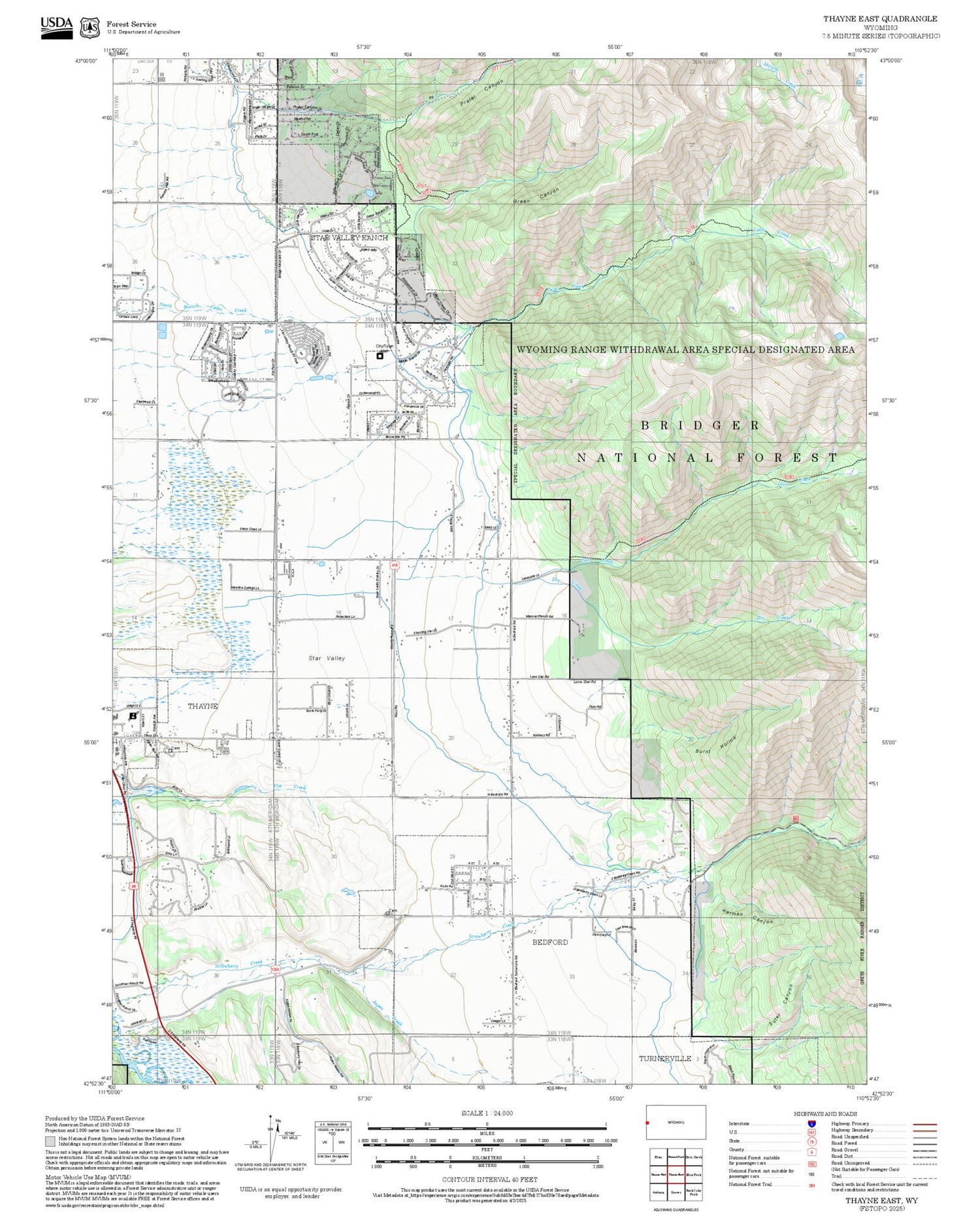 2025 Forest Service Topo Map of Thayne East Wyoming