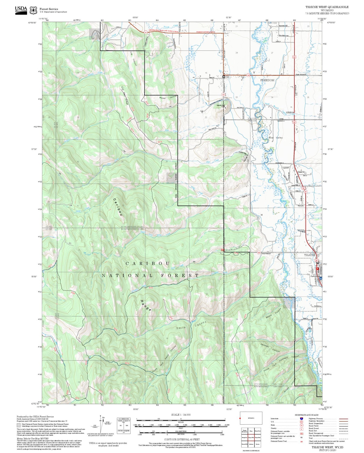2025 Forest Service Topo Map of Thayne West Wyoming