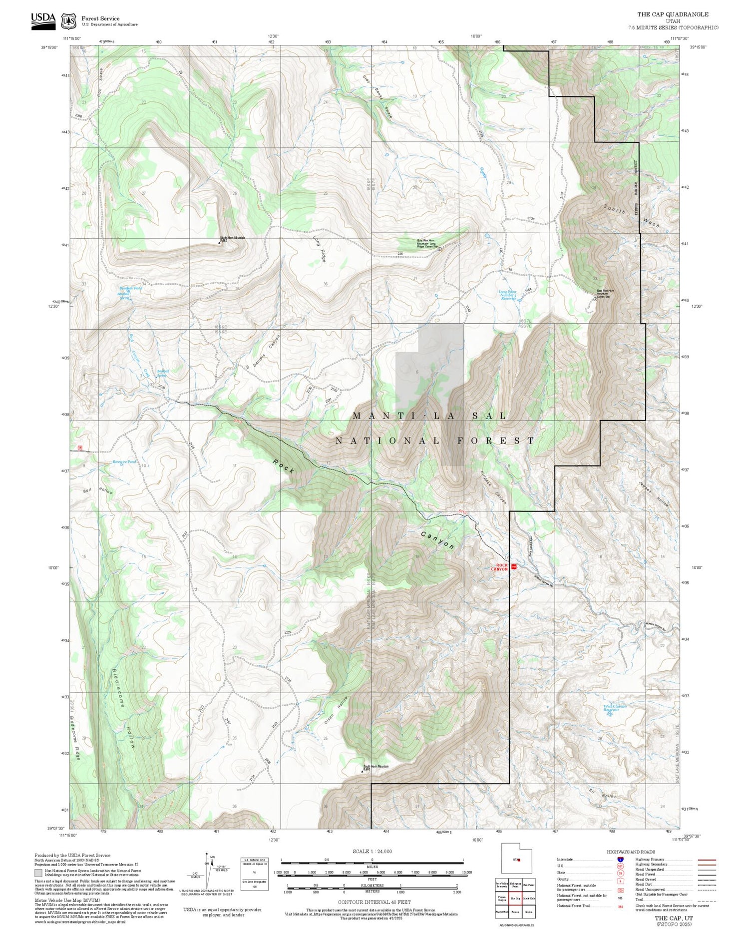 2025 Forest Service Topo Map of The Cap Utah