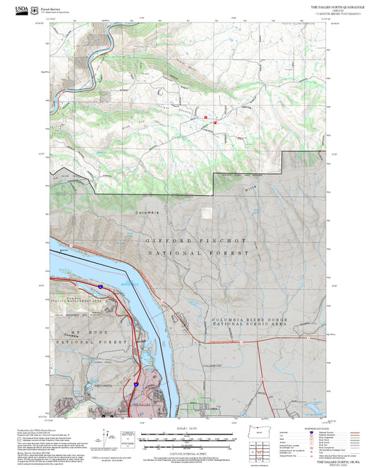 2025 Forest Service Topo Map of The Dalles North Oregon