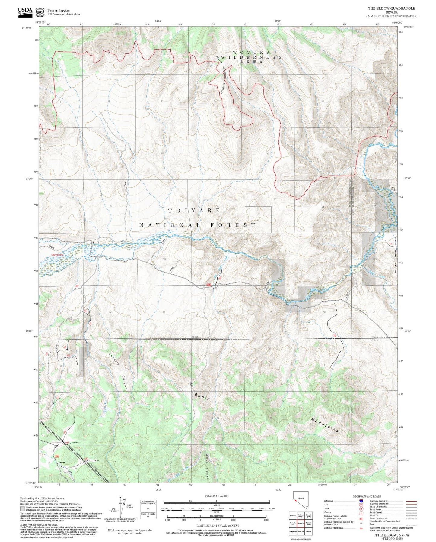 2025 Forest Service Topo Map of The Elbow Nevada