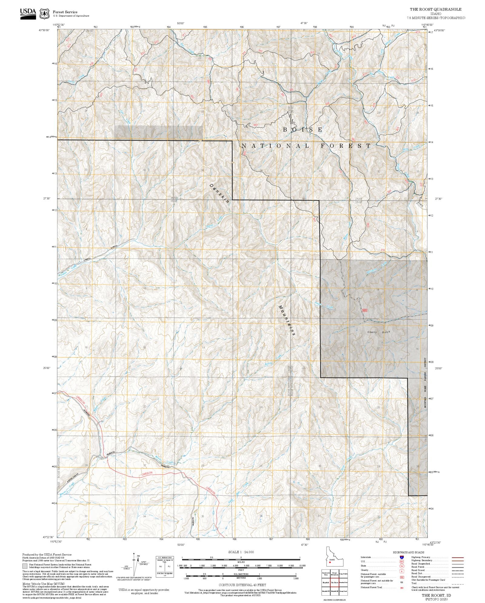 2025 Forest Service Topo Map of The Roost Idaho – MyTopo Map Store
