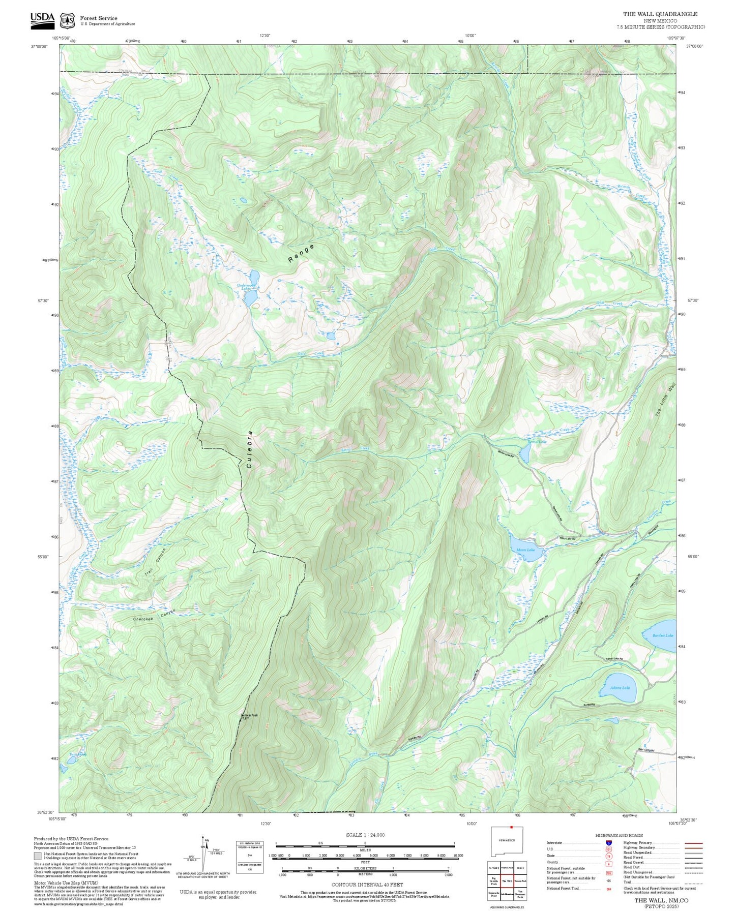 2025 Forest Service Topo Map of The Wall New Mexico