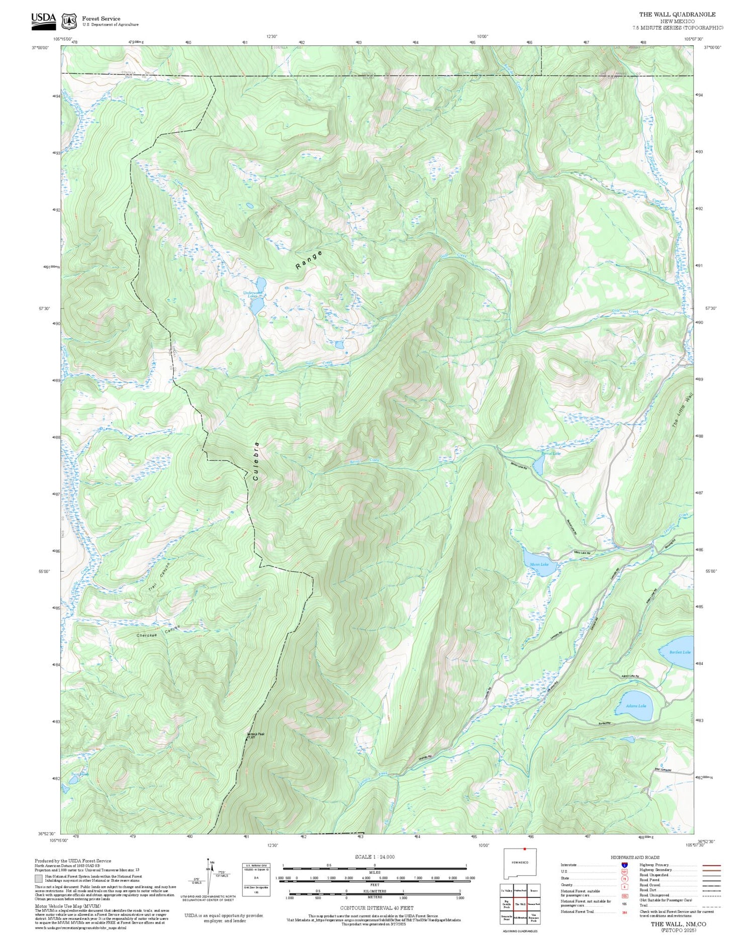 2025 Forest Service Topo Map of The Wall New Mexico