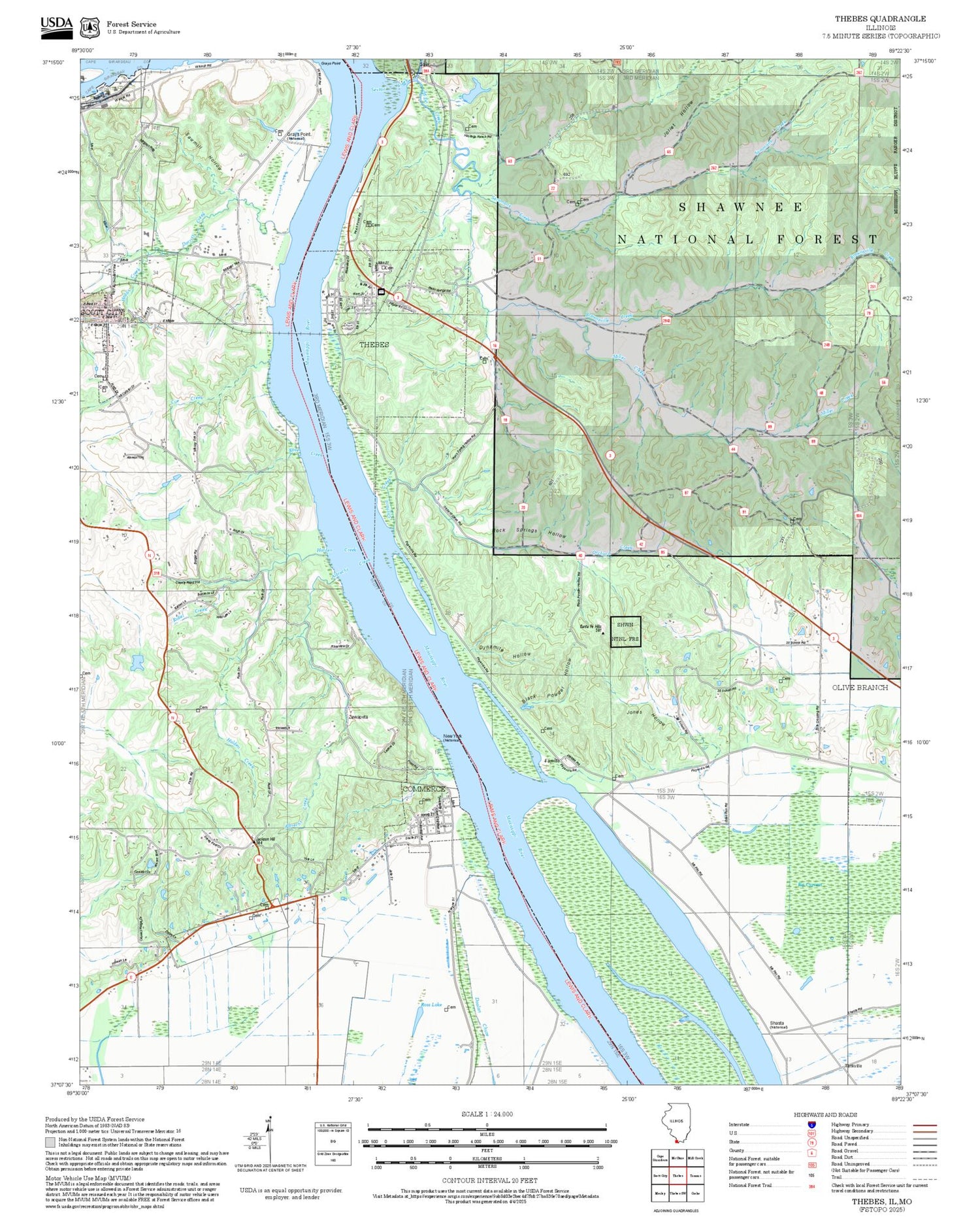 2025 Forest Service Topo Map of Thebes Illinois