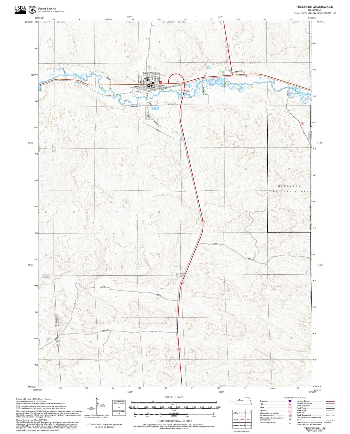2025 Forest Service Topo Map of Thedford Nebraska