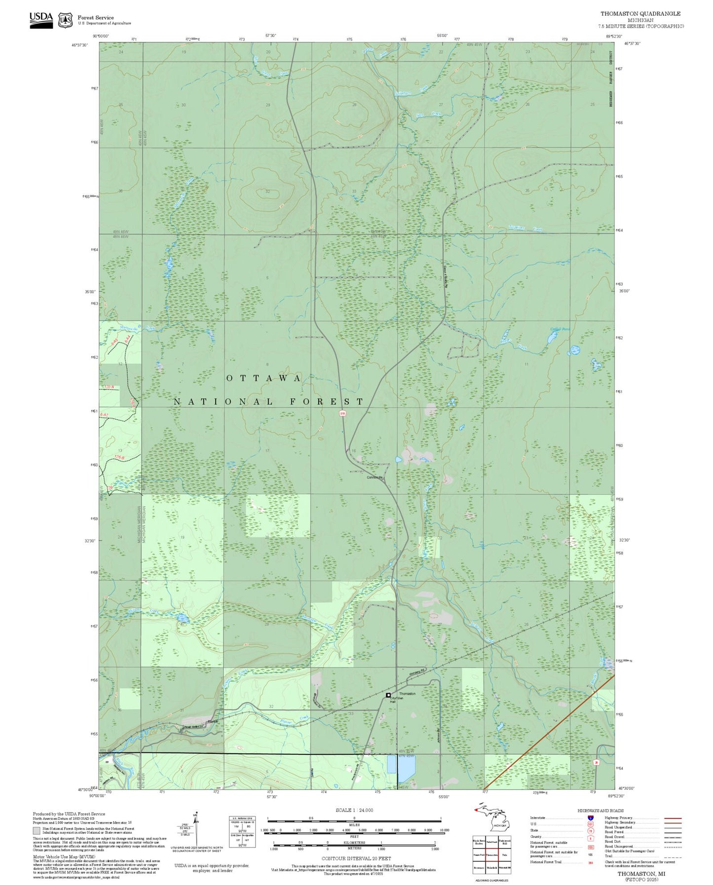 2025 Forest Service Topo Map of Thomaston Michigan