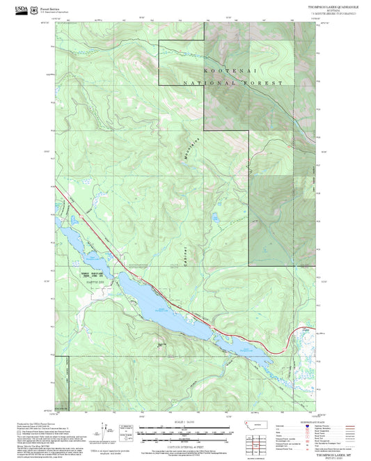 2025 Forest Service Topo Map of Thompson Lakes Montana