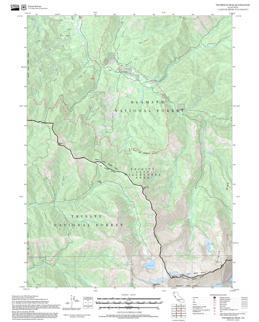 2025 Forest Service Topo Map of Thompson Peak California