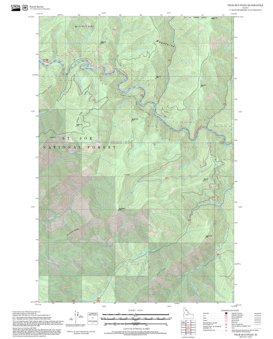2025 Forest Service Topo Map of Thor Mountain Idaho