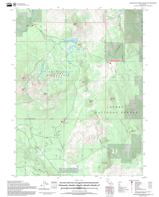 2025 Forest Service Topo Map of Thousand Lakes Valley California