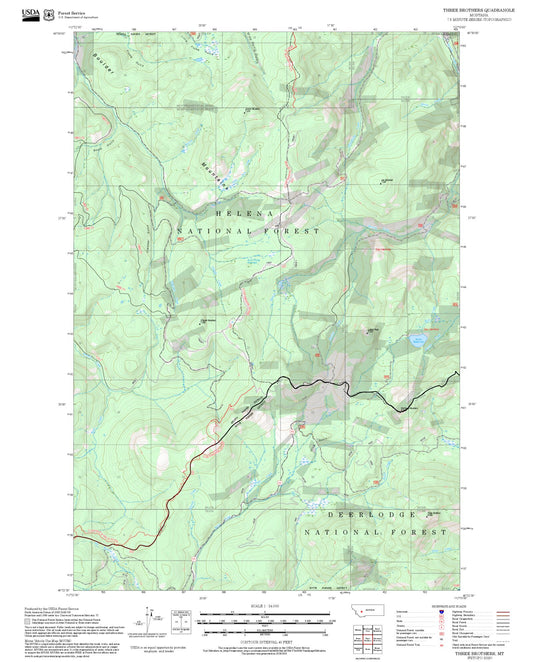 2025 Forest Service Topo Map of Three Brothers Montana