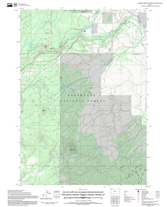 2025 Forest Service Topo Map of Three Creek Butte Oregon