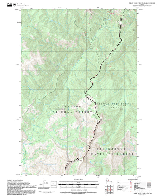2025 Forest Service Topo Map of Three Prong Mountain Idaho