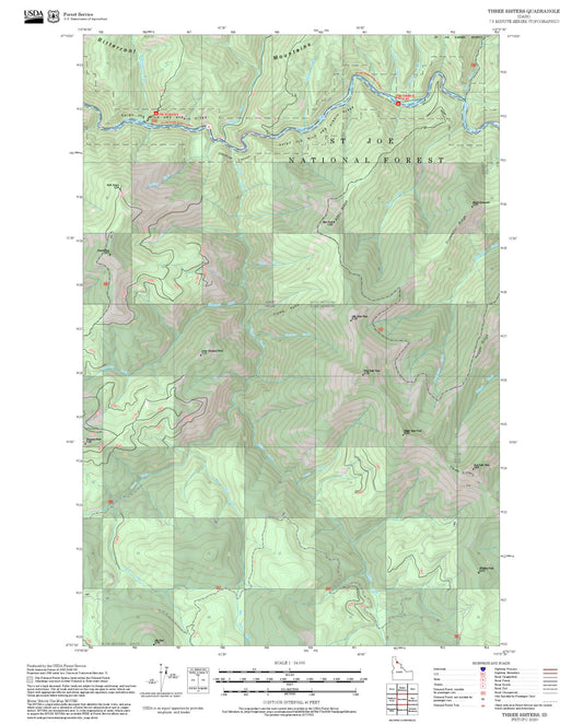 2025 Forest Service Topo Map of Three Sisters Idaho
