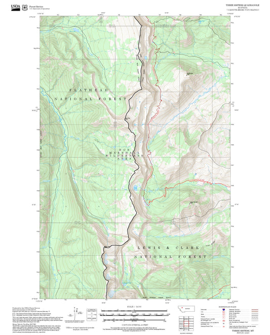 2025 Forest Service Topo Map of Three Sisters Montana