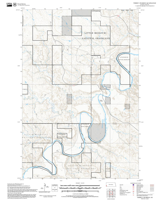 2025 Forest Service Topo Map of Three V Crossing North Dakota
