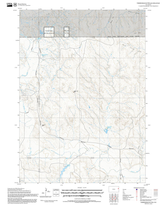 2025 Forest Service Topo Map of Threemile Butte Wyoming