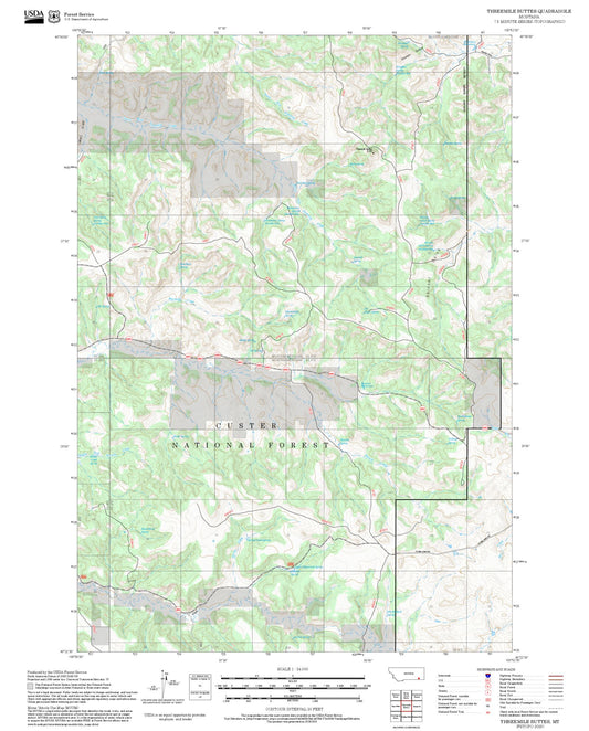 2025 Forest Service Topo Map of Threemile Buttes Montana