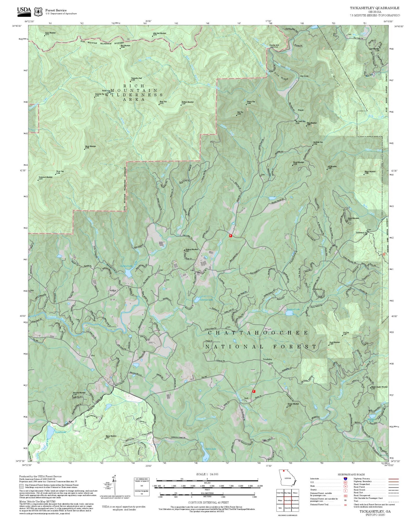 2025 Forest Service Topo Map of Tickanetley Georgia