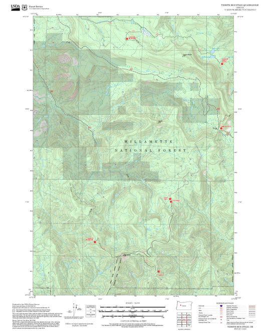 2025 Forest Service Topo Map of Tidbits Mountain Oregon