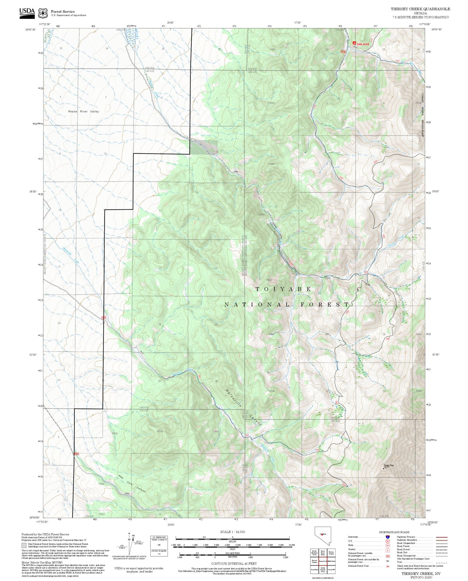 2025 Forest Service Topo Map of Tierney Creek Nevada